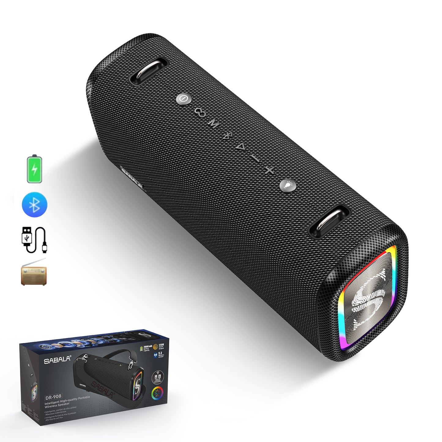 Sabala DR-908 Caixa De Som Bluetooth 120w 20800mah IPX5 110v/220v