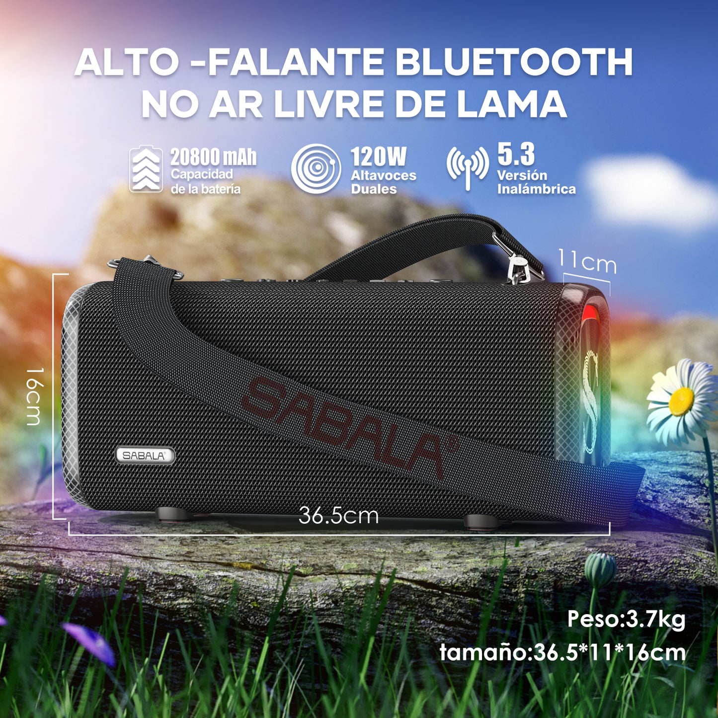 Sabala DR-908 Caixa De Som Bluetooth 120w 20800mah IPX5 110v/220v