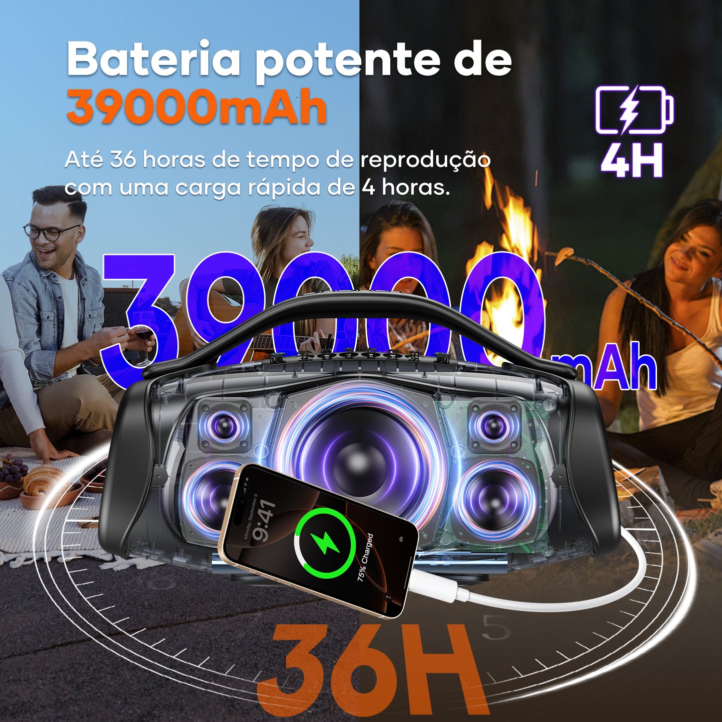 Sabala Dr-909 Caixa De Som Bluetooth,39000mah 200w IPX6