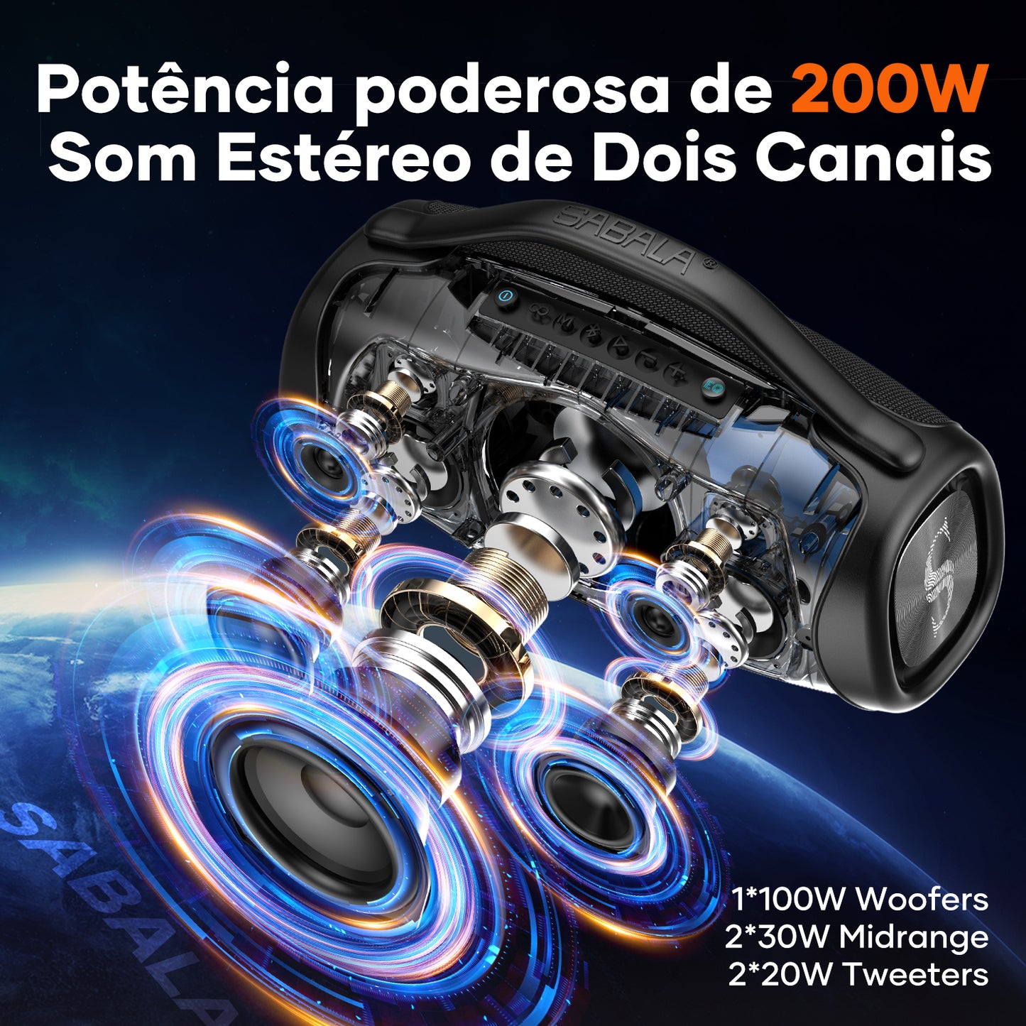 Sabala Dr-909 Caixa De Som Bluetooth,39000mah 200w IPX6