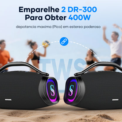 Sabala DR-300 Caixa De Som Bluetooth 200W, 39000mAh, IP66 Com LED