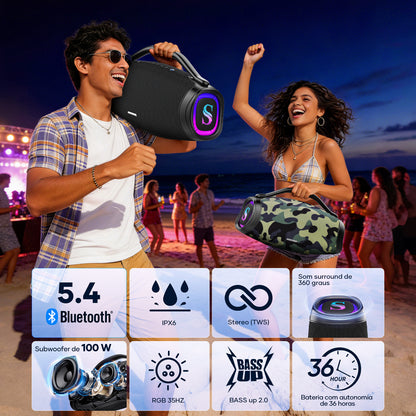Sabala DR-300 Caixa De Som Bluetooth 200W, 39000mAh, IP66 Com LED